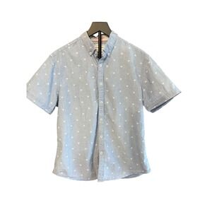 Denim & Flower Light Blue Palm Tree Print Short Sleeve Button Up Shirt Men's